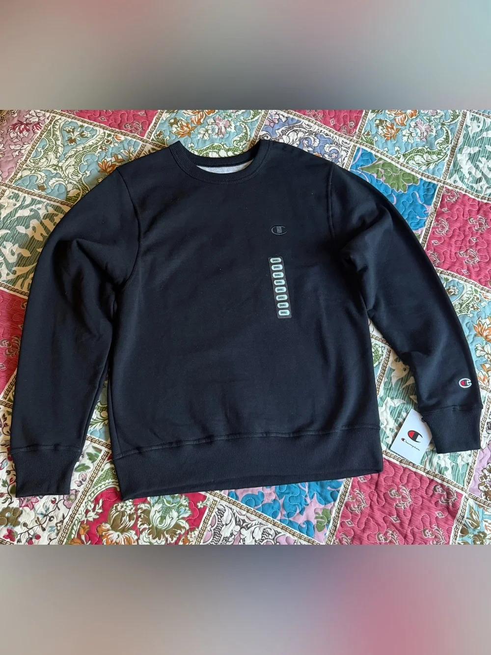 NWT Champion Black Crewneck Sweatshirt Fleece Small Logo S